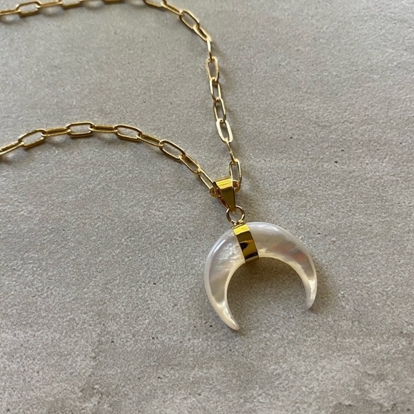 ❗️Last One❗️Mother of Pearl Double Horn Gold Necklace - Picture 7 of 12